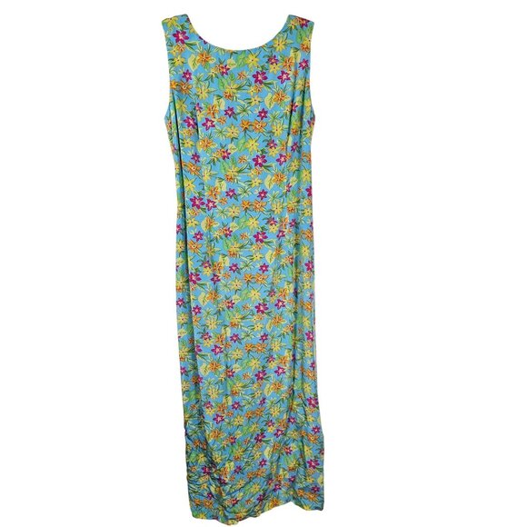 Maggy London Silk Vibrant Floral Maxi Dress 14 Sleeveless Back Cutout Tie Detail - Picture 1 of 11